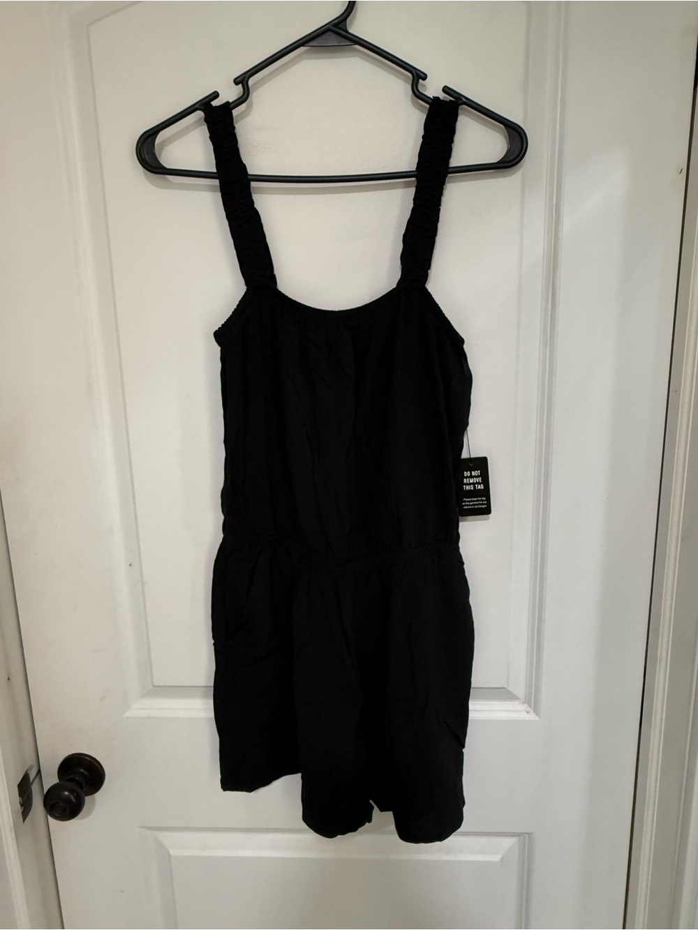 Express Black Women's Romper with Wide Ruched Straps Small